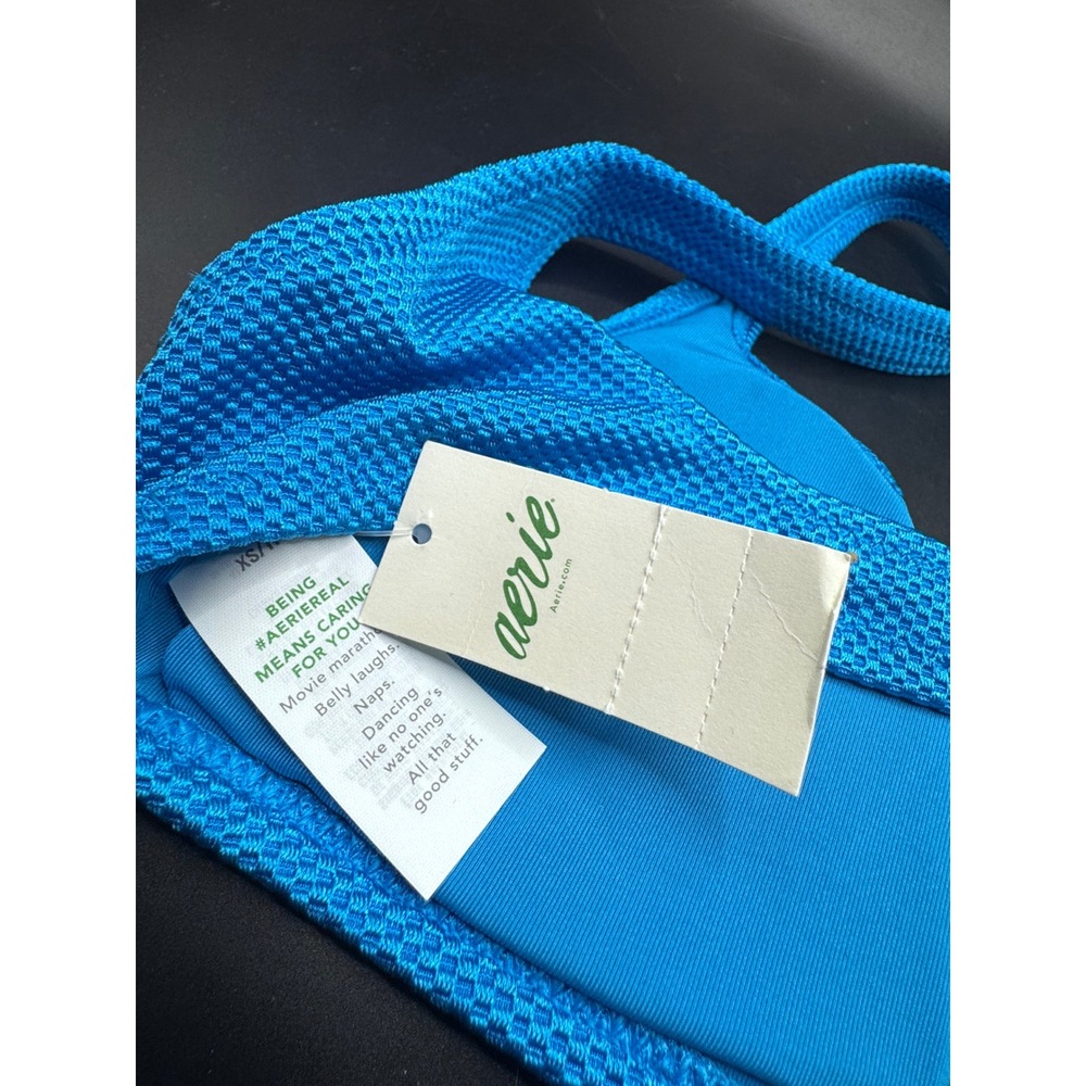 Aerie Real Good Blue Textured V-Wire Bikini Top XS 075-0763-4611 Honeycomb Pique - Picture 4 of 5